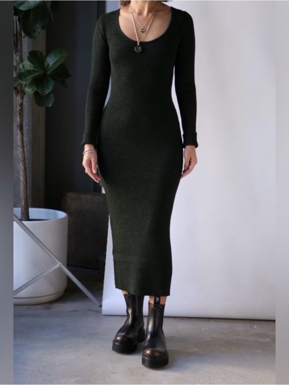 🆕 GANNI Melange Dark Green Knit Dress